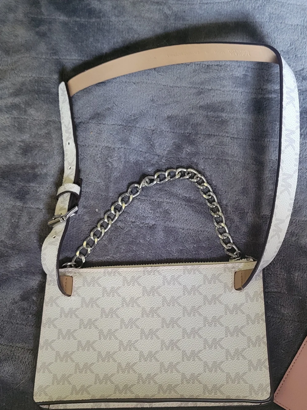 Michael Kors Cream Logo Crossbody Bag with Silver Chain